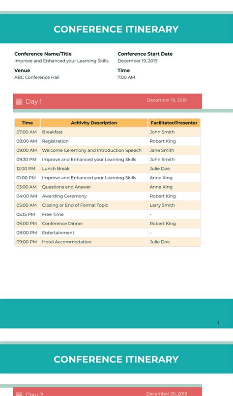 Conference Itinerary Template - PDF Templates | Jotform