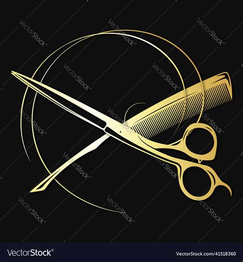 Golden scissors and comb silhouette for beauty Vector Image