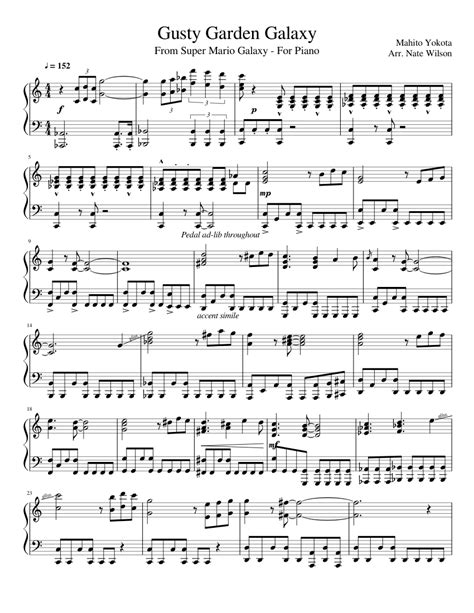 Gusty Garden Galaxy (From Super Mario Galaxy, for piano) Sheet music ...