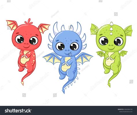 Cute Dragons Flying Cartoon Vector Illustration Stock Vector (Royalty ...