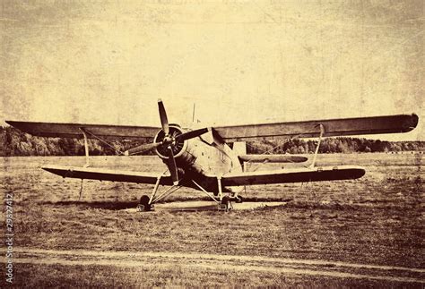 Vintage photo of an old biplane Stock Photo | Adobe Stock