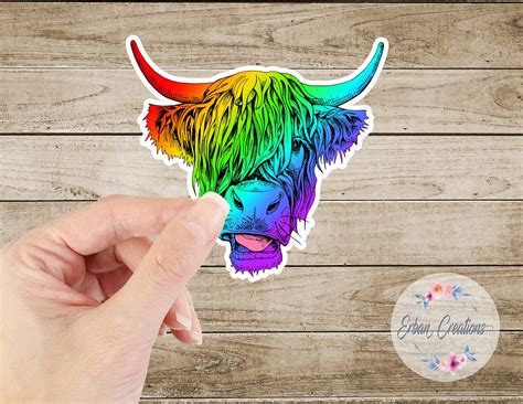 Rainbow Highland Cow Vinyl Sticker Cow Decal Matte Sticker | Etsy