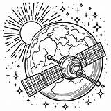 Satellite Above Planet Earth With Sun And Stars 🛰️🌍🌞⭐ Coloring Page sketch template