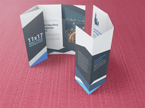 11x17 Four Panel Roll Fold Brochure Mockup (41305) | Mock Ups | Design Bundles