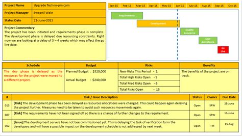 10 One Page Project Status Report Template - Perfect Template Ideas