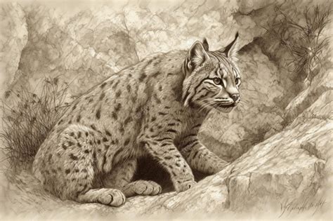 Premium AI Image | A realistic drawing of a bobcat in a natural setting.