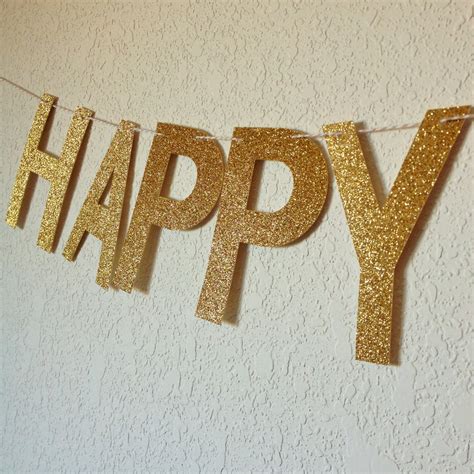 Gold Happy Birthday Banner // Custom Birthday Banner // - Etsy