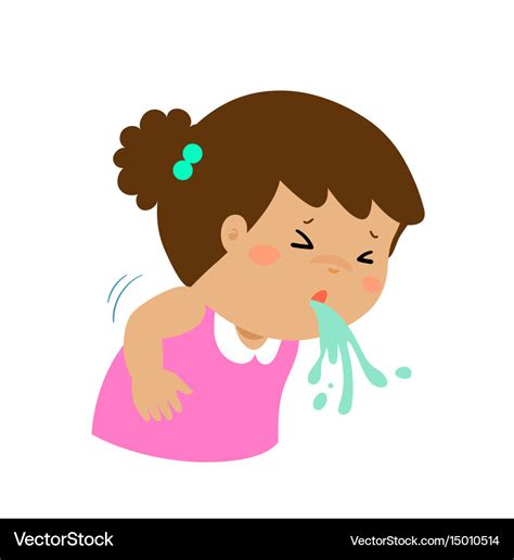 Sick girl vomiting cartoon Royalty Free Vector Image