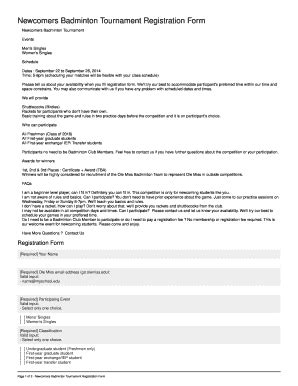 Badminton Tournament Registration Form 2022 - Fill Online, Printable ...