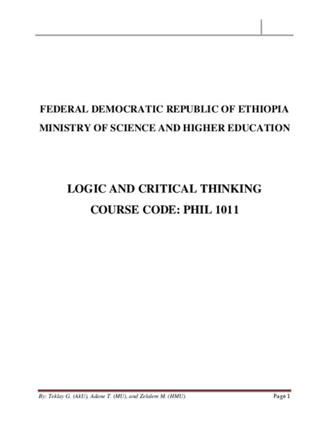 (PDF) Freshman course logic and critical thinking | Dereje Getaye ...