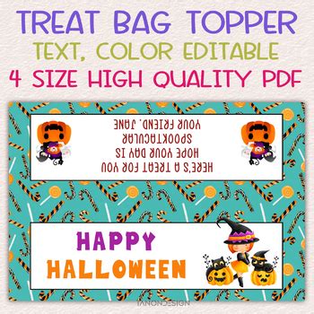 Halloween Treat Bag Topper, Editable Customizable Printable Treat Bag ...