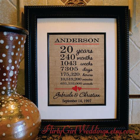 20th Wedding Anniversary Anniversary Gift For Parents | Etsy