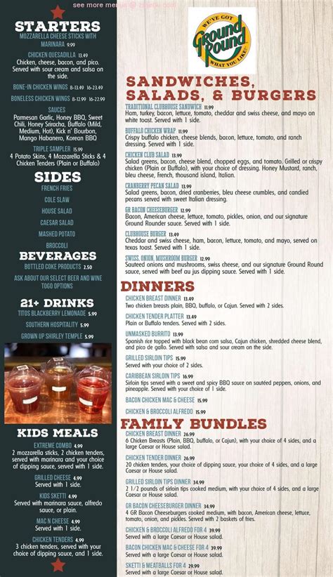 Online Menu of Ground Round Grill & Bar Restaurant, Bangor, Maine, 04401 - Zmenu