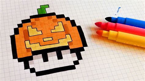 Halloween Pixel Art - How To Draw Pumpkinhead Mushroom #pixelart - YouTube