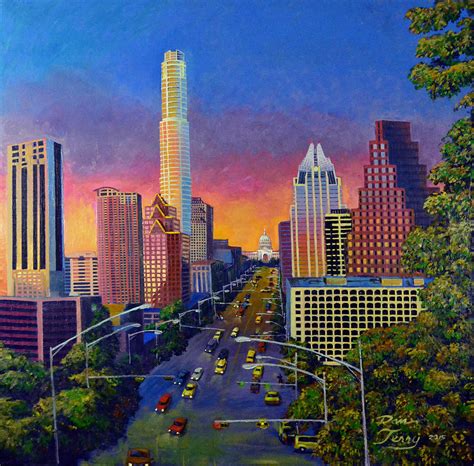 Austin Skyline At Sunset Painting by Dan Terry