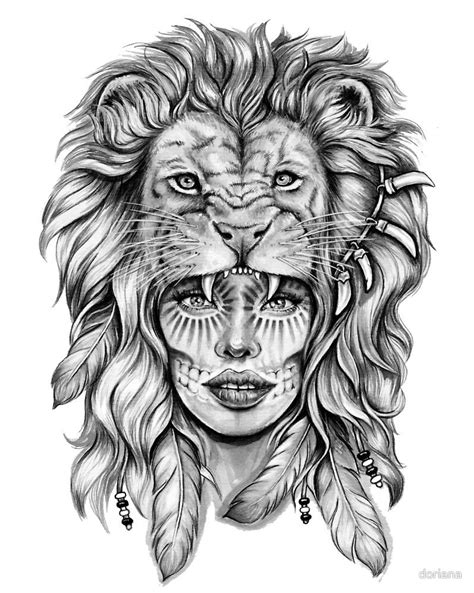Girl with Lion Head by doriana Trendy Tattoos, New Tattoos, Body Art ...