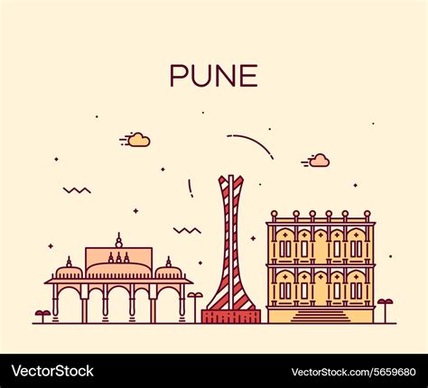 Pune skyline trendy linear Royalty Free Vector Image