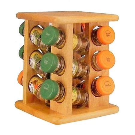 Living Wooden Revolving Spice Rack with 12 Jars of Spice: Amazon.co.uk: Garden & Outdoors