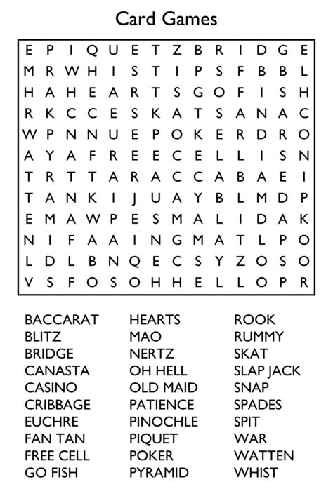 Printable Word Search: Card Games | Word search printables, Word search puzzles printables, Free ...