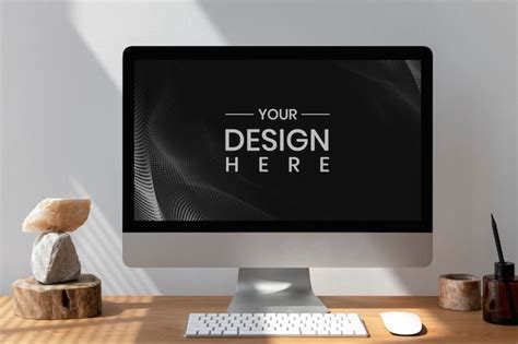 Premium PSD | Computer screen mockup with minimalist decoration