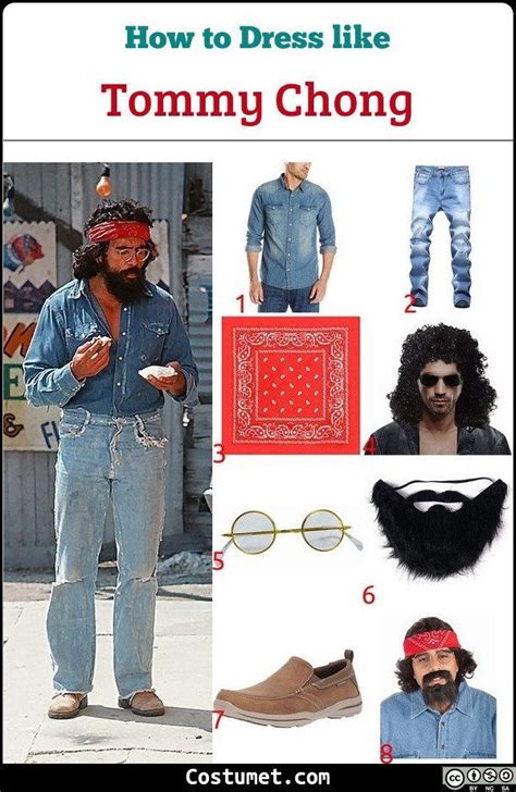 Cheech costume is a yellow sando top, red suspenders and matching beanie, khaki pants, and open ...