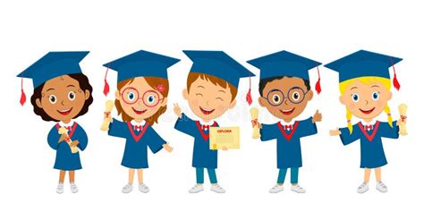 Cute Cartoon Graduation Kids Stand with Diploma Stock Vector ...