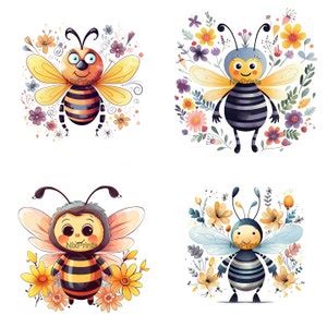 Cute Bee Clipart, Whimsical Bee Clipart, Flower Clipart, Art for Shelf ...