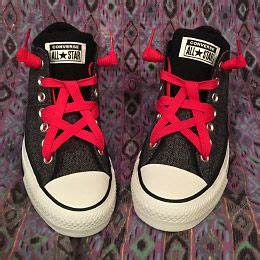 Black Converse All-Stars with white trim and red Pentagram Lacing (from Miquela L) | Shoe laces ...