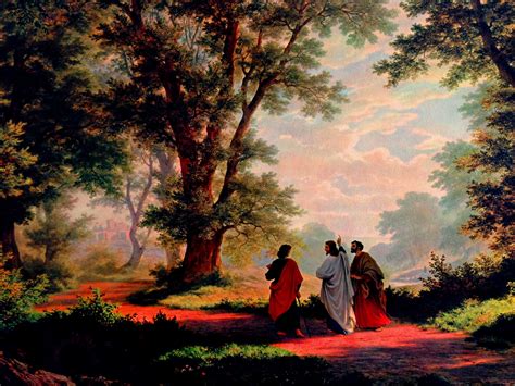 Jesus Way To Emmaus Jesus Walking With Disciples Robert Zund Road to Emmaus Classic Biblical ...