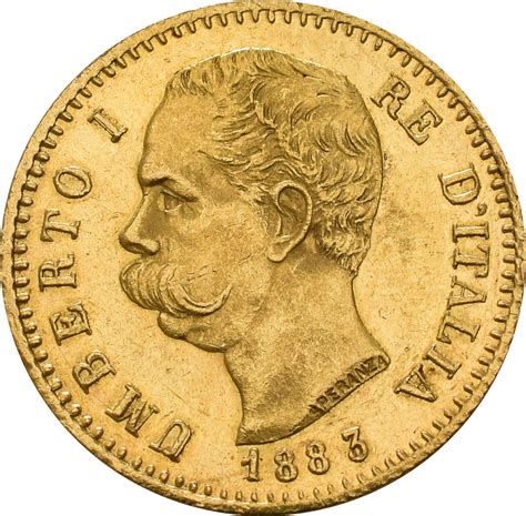 Italian 20 Lire Gold Coin Umberto I - $344