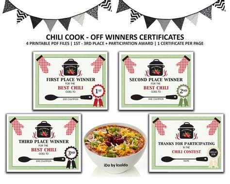 Chili Cook off First Second and Third Prize Certificates chili Cook off ...