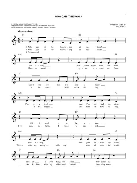 Who Can It Be Now? By - Digital Sheet Music For Easy Lead Sheet / Fake Book - Download & Print ...