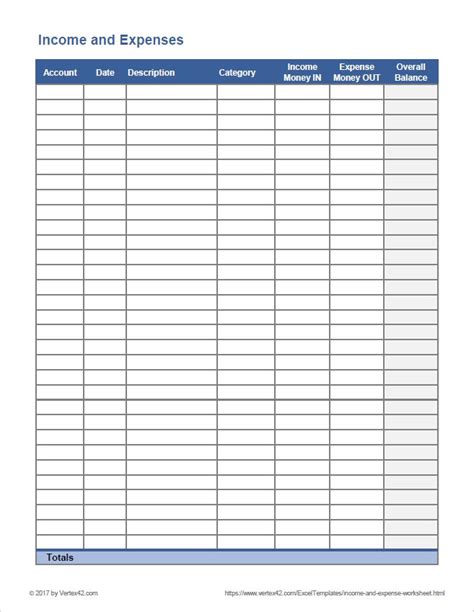 Income Expense Worksheet - SampleTemplates