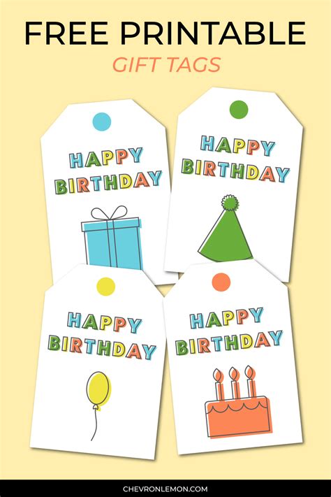 Printable happy birthday gift tags - Chevron Lemon