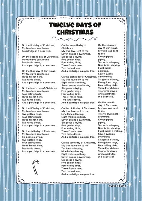 The 12 Days Of Christmas Lyrics Printable - Printable Word Searches