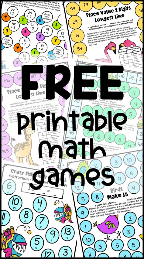 Free Printable Math Games | Printable math games, Kindergarten math games, Math games