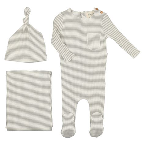 Mema Knits Powder Blue Striped 3 Pc Set