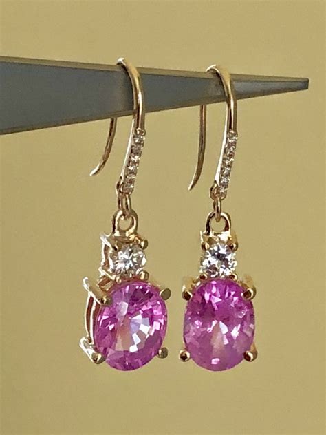 100% Natural Pink Burma Sapphire Diamond Dangle Earrings 18K Gold – EmeraldsMaravellous