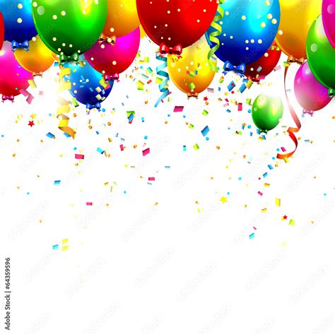 Colorful birthday balloons and confetti - vector background Stock Vector | Adobe Stock