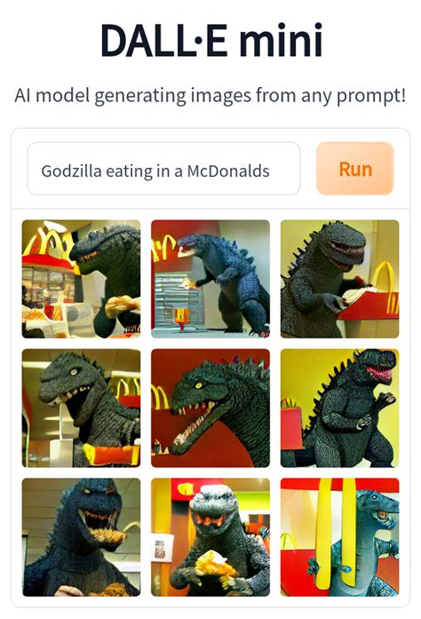 Godzilla eating in a McDonalds : r/weirddalle