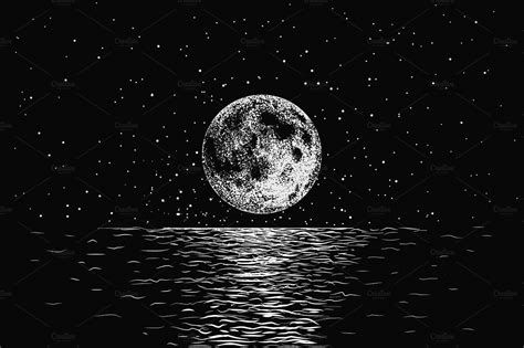 moon reflecting in a sea | Pre-Designed Illustrator Graphics ~ Creative Market