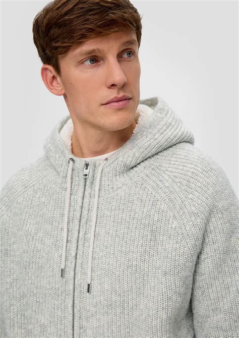 Fleece jacket with a hood - grey melange | s.Oliver