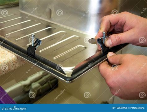 Preparation of Stainless Sinks for Installation in the Countertop Stock Photo - Image of clamp ...