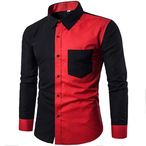 2017 New Fashion Red and Black Patchwork Mens Dress Shirts Men's ...