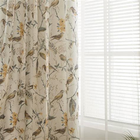 White Yellow Gray Birds Floral Curtains Living Room Blackout Drapes ...