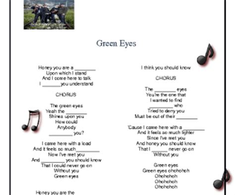 Song Worksheet: Green Eyes by Coldplay