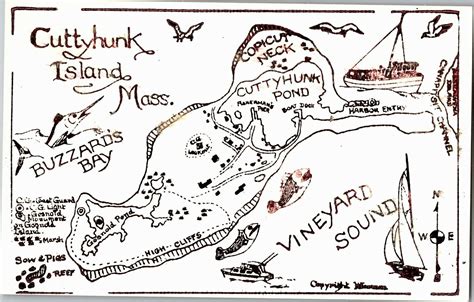 Map of Cuttyhunk Island MA Buzzards Bay Vineyard Sound Vintage Postcard E63 | eBay