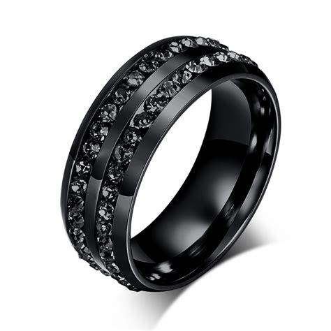 New Fashion Men Rings Black Crystyal Rings Stainless Steel Men Wedding Rings-in Rings from ...