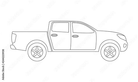 Pickup truck outline icon. Side view. Pick-up car or vehicle silhouette. Vector illustration ...