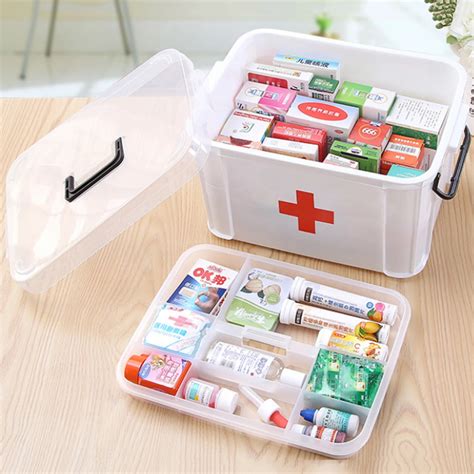 1pcs Household First aid Kit Two Layers Health Care Aid Kit Storage Box Multifunctional Drug ...